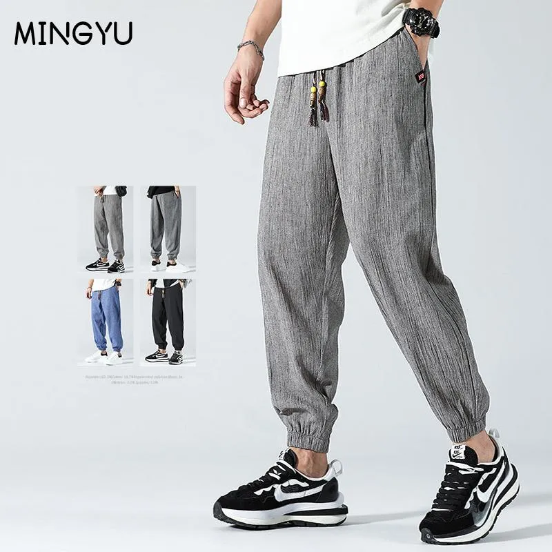 Pants Summer Linen Casual Harem Pants Men Loose Jogger Thin Hip Hop Drawstring Elastic Waist Fashion Trousers Male Large Size M5XL