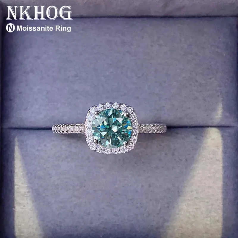 Bröllopsringar Real 3 Carat Blue Green 925 Sterling Silver Brilliant Cut Sparking Diamond Jewelry Women Band Gift GRA 231129