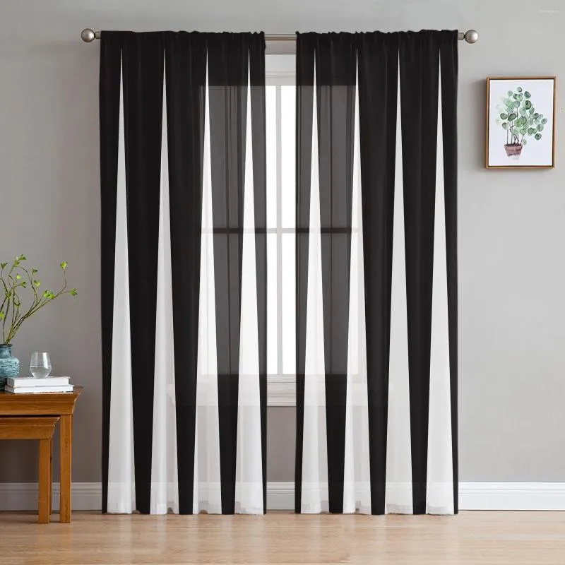 Rideau noir et blanc rayures géométriques voilages pour salon Voile chambre salle de bain Tulle fenêtre rideaux