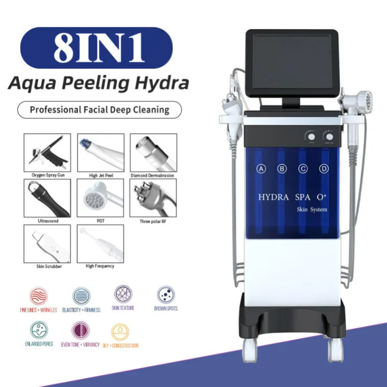 11 en 1 H2O Dermabrasion Machine faciale Aqua Face Clean Microdermabrasion Équipement professionnel pour le visage à l'oxygène Crystal Diamond Water Peeling555