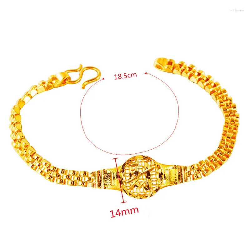 New Arrival Pure Gold Color Heart Link Bracelet for Women Wholesale Fashion  Jewelry 24K Yellow Gold Bracelet for Girls 16+4cm