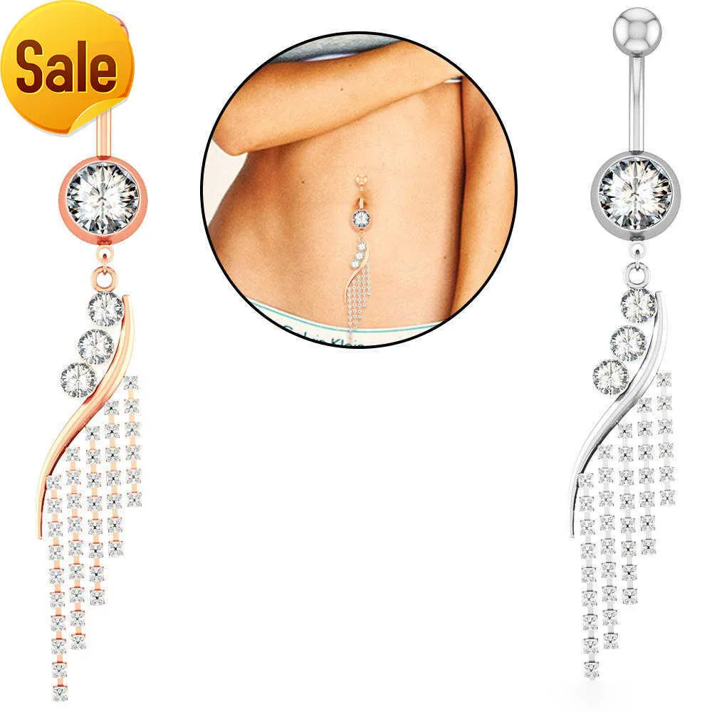 1 PC Dangle Bars Nombril Cloche Bouton Anneaux Cristal Feuilles Gland Corps Bijoux Nombril Piercing Ombilical Nail Anneaux Nouveau Anti Allergie Loungepcs