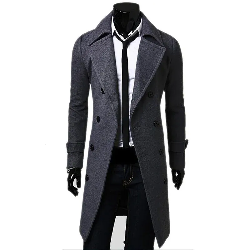 Men's Wool Blends Mens Double Breasted Trench Coat Wool Blend Autumn Winter Solid Casual Slim Fit Long Jacket Wool Coat Fashion Mens Clothing 231128