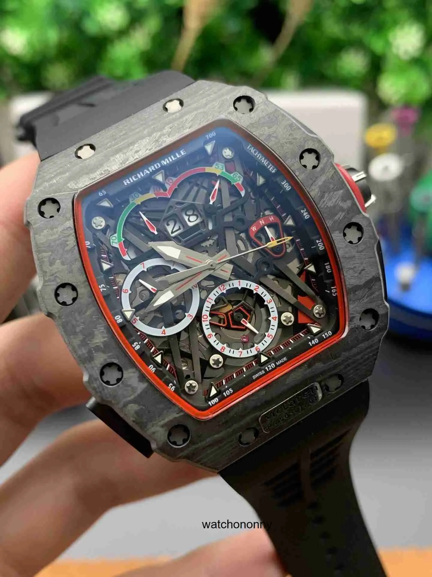 RM050-03クロノグラフ多機能高級メンズメカニクスウォッチ腕時計ワインバレルウォッチRM50-03自動機械カーボンファイバーテープ男性