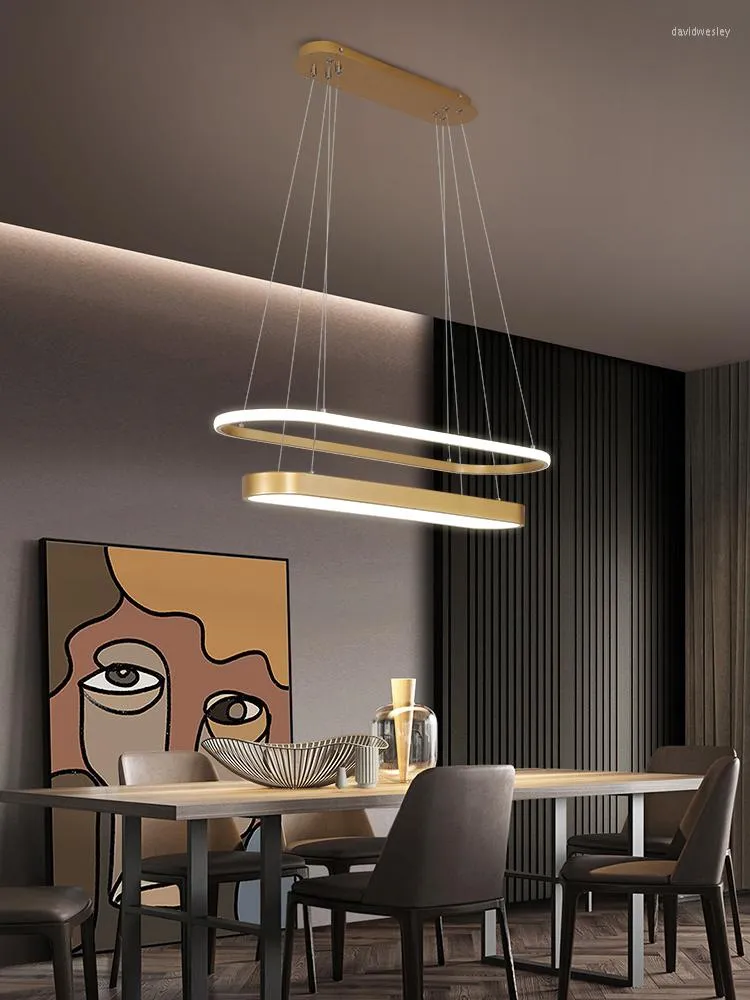 Chandeliers Modern Led Pendant Lamp For Kitchen Dining Room Restaurant Gold Metal Ring Ceiling Hanging Chandelier Home Decor Light Fixture