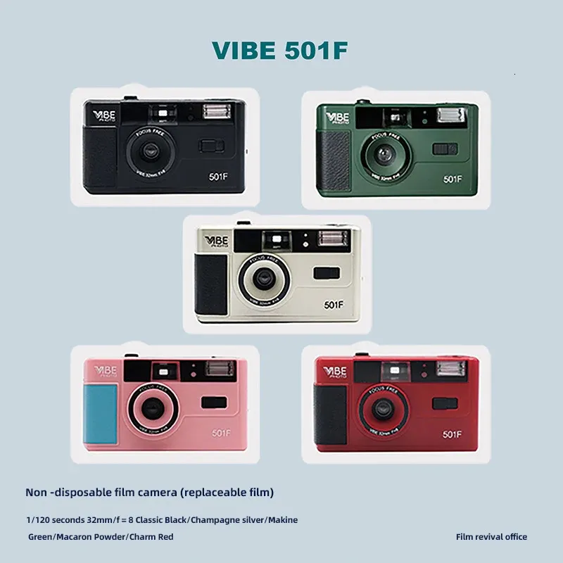 Filmkameror Vibe Filmkamera 501F Retro Sport 135 Film Icke-Disposable Nybörjare Point-and-shoot-kamera med Flash Light Creative Film Camera 231128