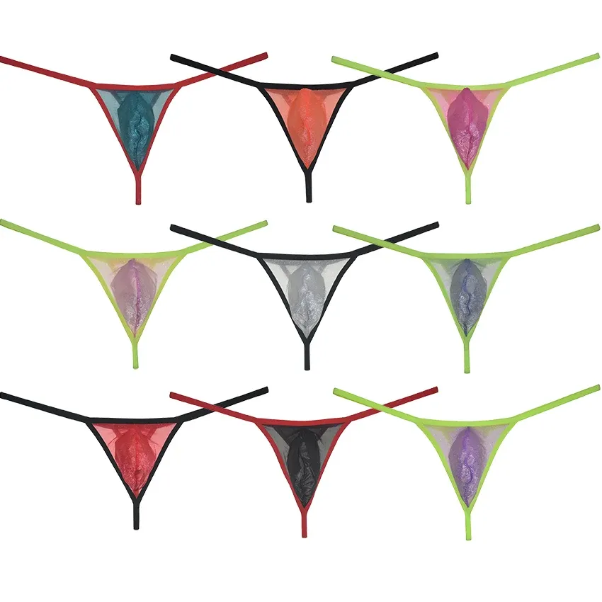 Men Glass Yarn Pouch Thong Sheer G-string Underwear Micro Hipster Biniding Bikini Ropa Hombre Tangas T-back Pants