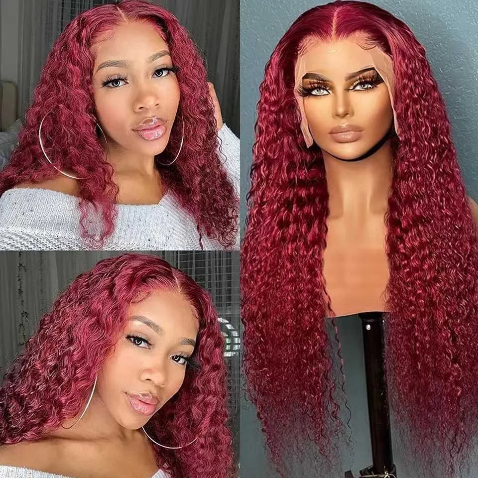 Synthetic Wigs 2023 Selling Long Curly Hair Front Lace Wig Selling Small Curly Hair Wine Red