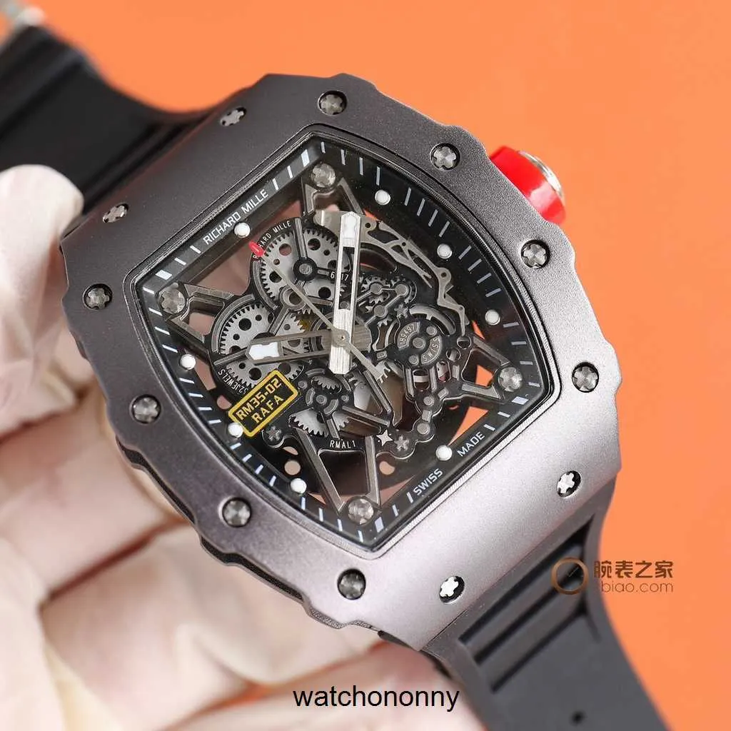 Tasarımcı Ri Mliles Luxury Watchs Mechanical Watch RM035 İsviçre Otomatik Hareket Safir Aynası İthal Kauçuk Saat Bantbandpz2n