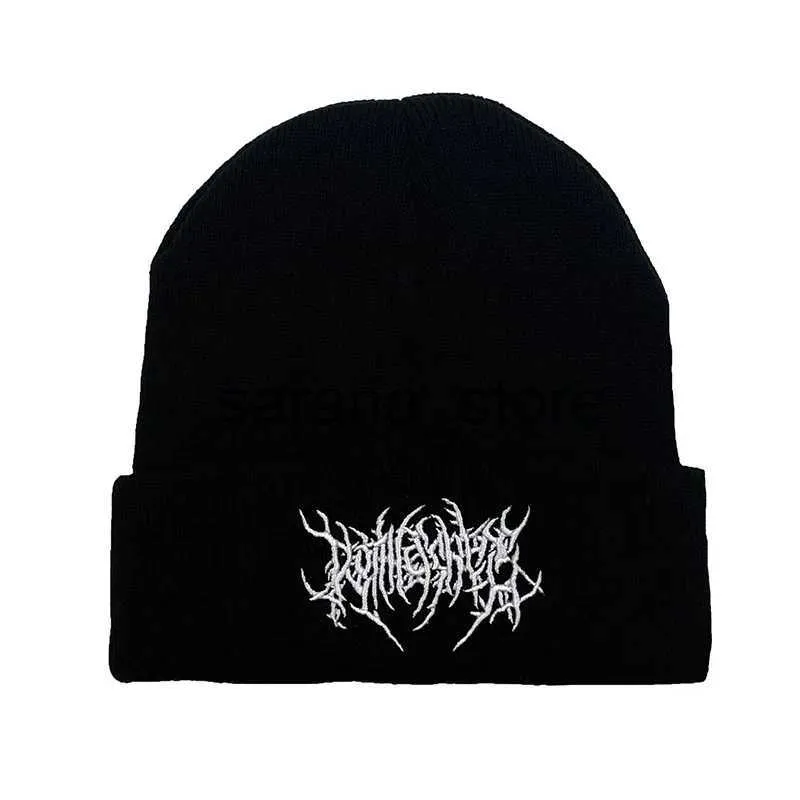 Beanie/Kafatası Kapakları Lüks Kadınlar Erkekler Kış Beanies Şapkalar Gotik Sokak Punk Örgü Bonnet Kapakları% 100 Pamuk Moda Sıcak Kafa Koru Beanies Hat J231130