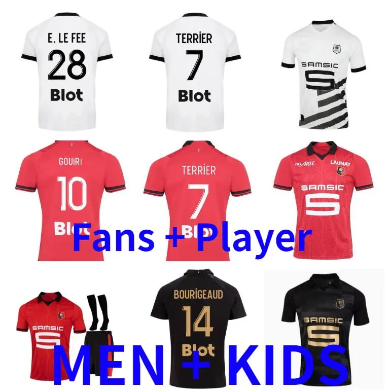 Rennes 2023 2024 Stade Rennais Soccer Jerseys 23 24 DUKU Terrier Bourigeaud Guirassy Camavinga Bourigeaud Niang Da Silva Men Kit Kit Football koszule