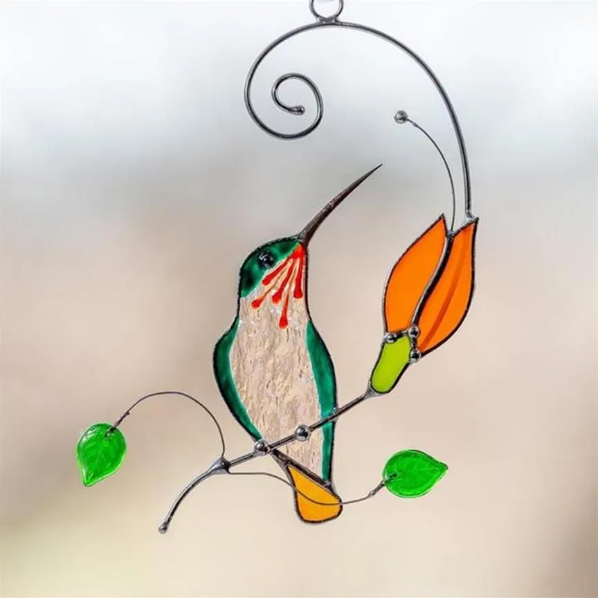 Decorazioni da giardino Accessori per la casa Creatività Vetrata Decorazione colibrì Elegante porta tropicale da appendere per recinzione per uccelli Pend275A