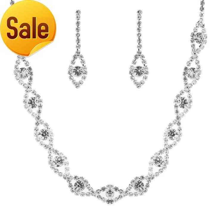 Nieuwe Crystal Bridal Wedding Sieraden Sets Rhinestone ketting oorbellen sets voor feest prom kerst