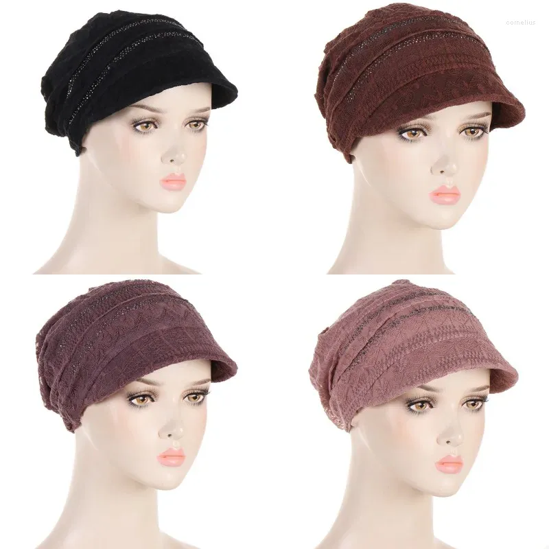 Vêtements ethniques Arabe Large Bord Chapeau Femmes Musulmanes Forage Ornement Islamique Fleur Dentelle Respirant Turban Cap