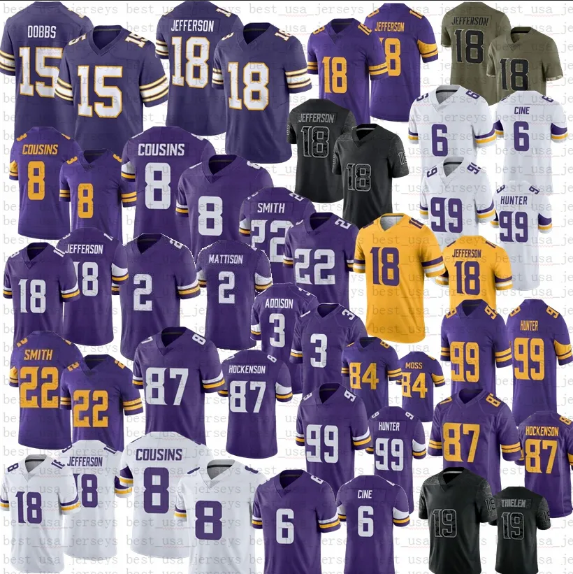 McCarthy Smith Aaron Jones Grant Patch Classic Football Jersey Addison Justin Jefferson TJ Hockenson Dalvin Cook Adrian Peterson Moss Mekhi Blackmon