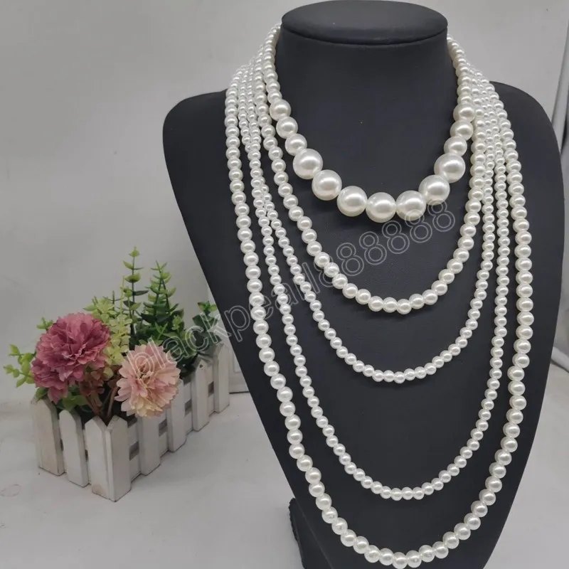 Multi-layer Simulated Pearls Chain Long Necklace Trendy Statement Choker Necklace For Women Fashion Jewelry