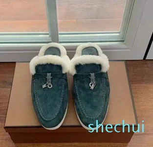 Oman warme Loafer Schneepantoffel Wolle Hausschuhe klassische Schnalle Designer Damen Freizeitschuhe weiche Sohle Hohe elastische Rindersehnenunterseite Flacher Absatz Schuh Neuheit