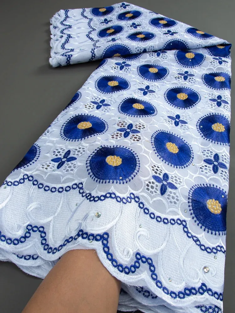 Tecido azul tecido de algodão africano 2.5 jardas nigeriano suíço voile tecido de renda na suíça para festa de casamento feminino costura ty3183 231129