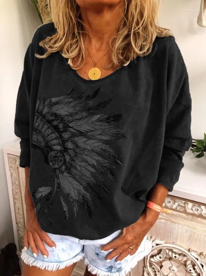 Men's T Shirts Fall 2023 Women's Loose Tribal Ethnic Pattern Casual Printing Long-sleeved Simple Plus Size T-shirt S-5X