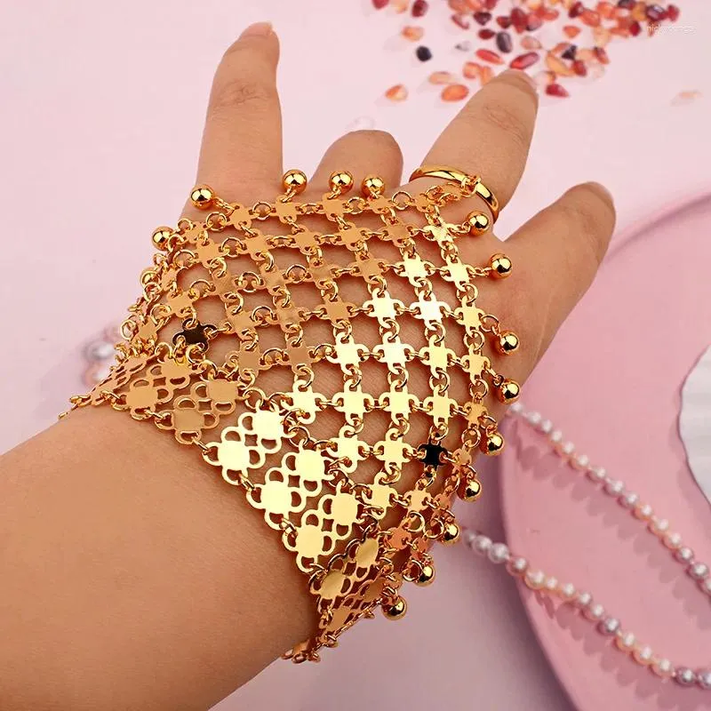 Bangle Kurdistan Armband Gold Plated Bridal Hand smycken Dingle Ball Back Chain Mellanöstern Pulceras Y Brazaletes Mujer