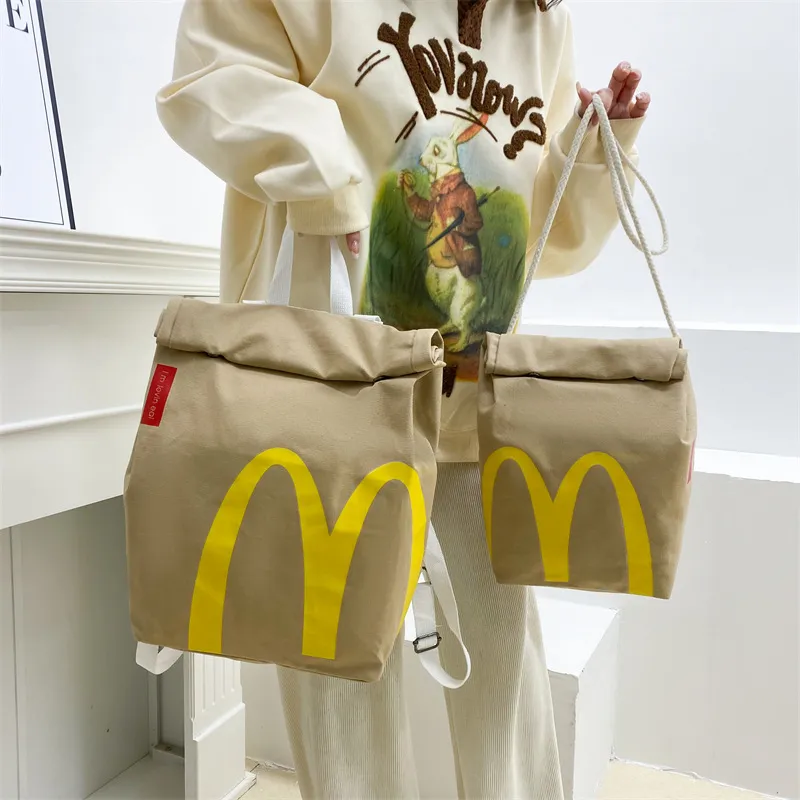 Aufbewahrungstaschen Cartoon Pommes Frites Verpackungstasche Niedliche Leinwand Schüler Schultasche Lustiger Rucksack Große Kapazität Messenger Damenhandtasche