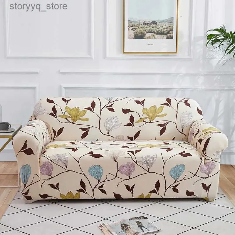 Stoelhoezen Bloemenprint Elastische Kussenovertrekken Stretch Bankhoezen voor Woonkamer Hoekbank Hoes Sectionele Fauteuilhoes 1/2/3/4 zits Q231130