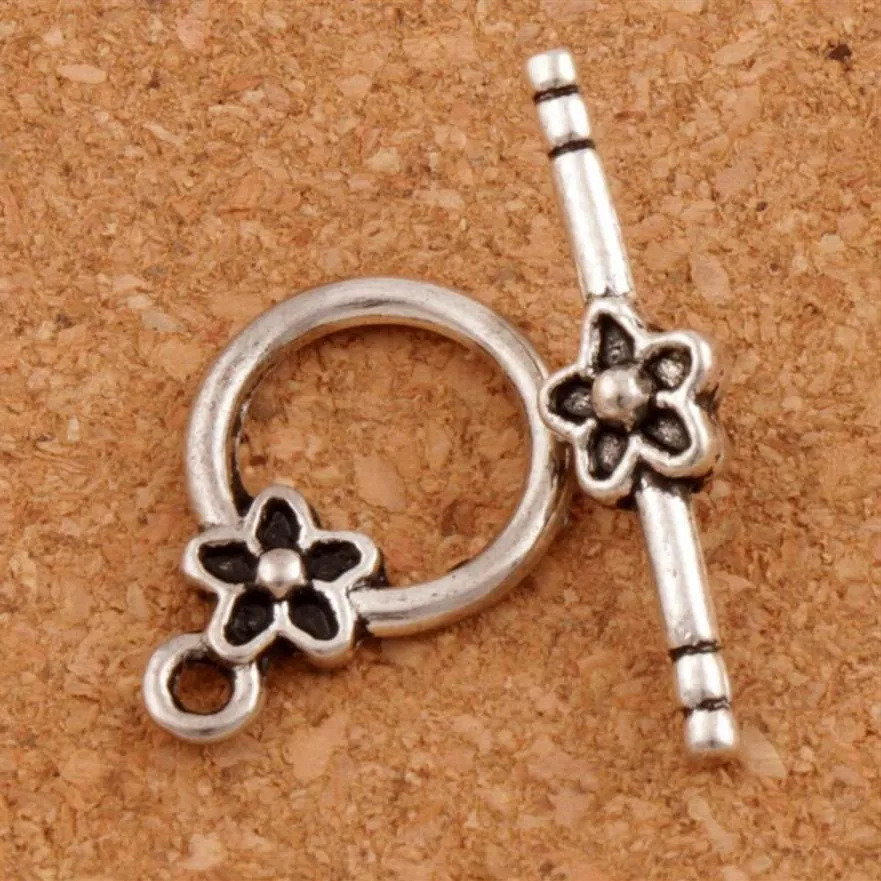 Pulseira de flor de ameixa com fecho de alternância, 100 conjuntos de pulseiras de prata antigas l847, componentes de descobertas de joias lzsilver223d
