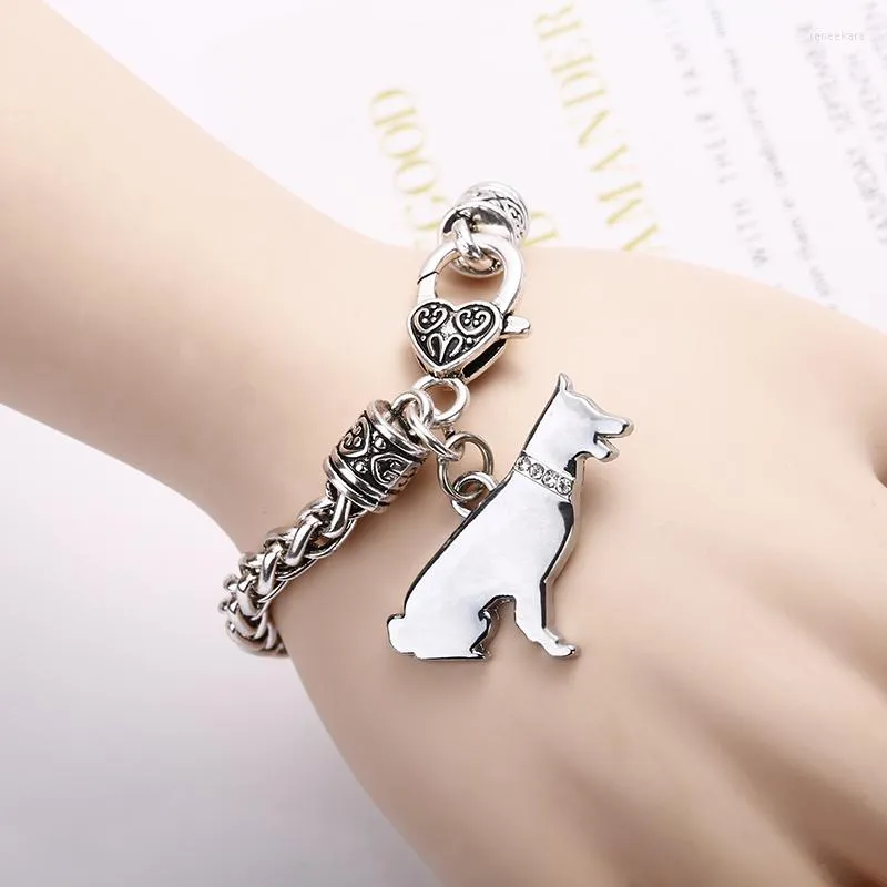 Länkarmband söta Shetland Shepherd Dog Pet Silver Charm Armband Plated Hummer Clasp for Women Man Jewelry