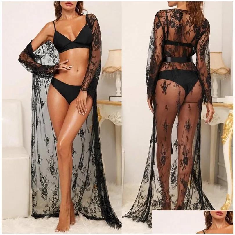 Mulheres sleepwear mulheres lingerie cardigan camisa top praia capa bikini er up renda quimono y perspectiva pijama de uma peça robe drop deliv dhd5h