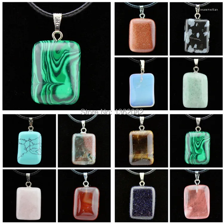 ペンダントネックレスファッション12pcs/lot Quartz Stone Choker Tiger's Eye Malachite Square Natural PendantsネックレスギフトMn493