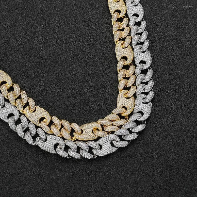 Brincos de colar Conjunto de eyika largura de 16 mm Miami Chain cubano gelado fora CZ Gold Coffee Bean Link Bracelet Rapper Jóias para homens