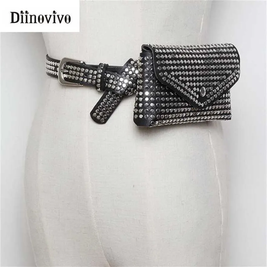 DIINOVIVO Fashion Rivets Waist Pack Luxury Designer Fanny Pack Small Women Waist Bag Phone Pouch Punk Belt Bag Purse WHDV0632 21111538