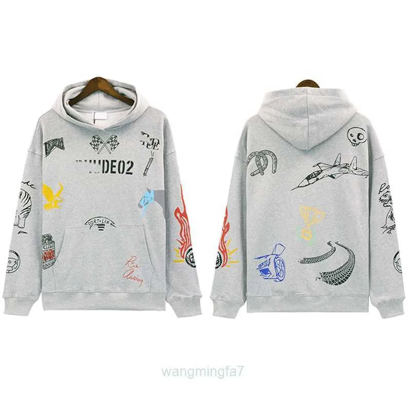 Sweats à capuche Grizzly Rhude Designer blanc cassé Style de peinture hommes pull décontracté en vrac 3xx4