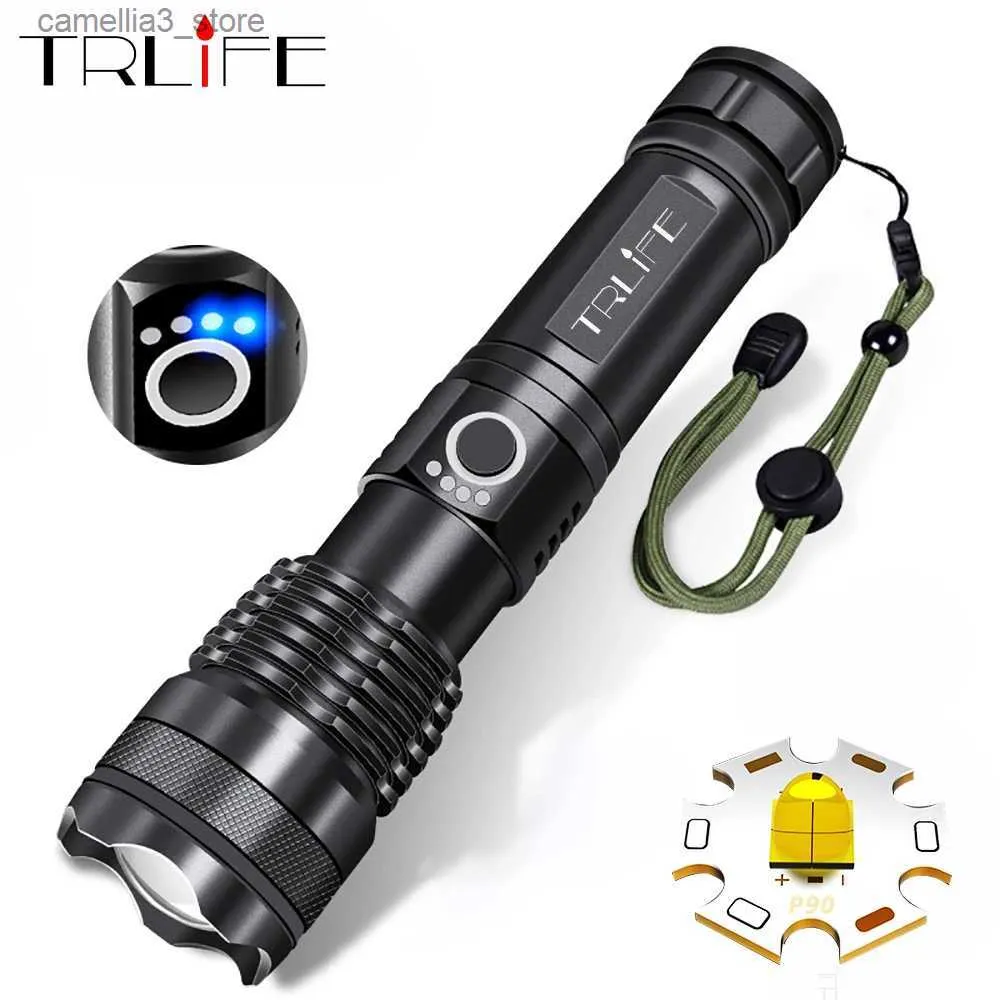 Torches Most Powerful xhp50 LED Flashlight usb Rechargeable 18650 Zoom Aluminum Alloy led torch Best Camping Outdoor Emergency use Q231130