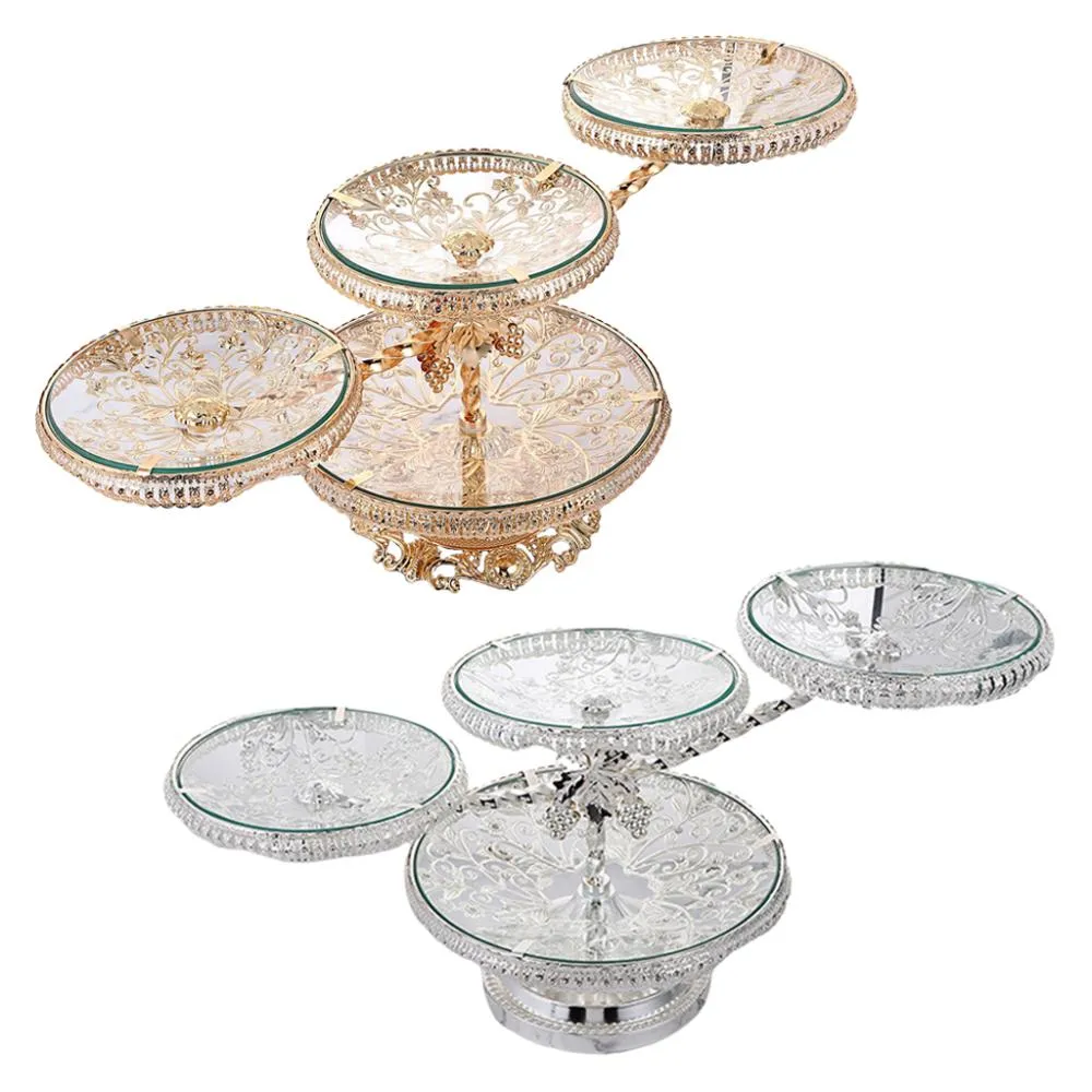 European Round Fruit Bowl Tempered Glass Multilayer Storage Display Cupcakes Snacks Candies Tray Plate Home Ornaments