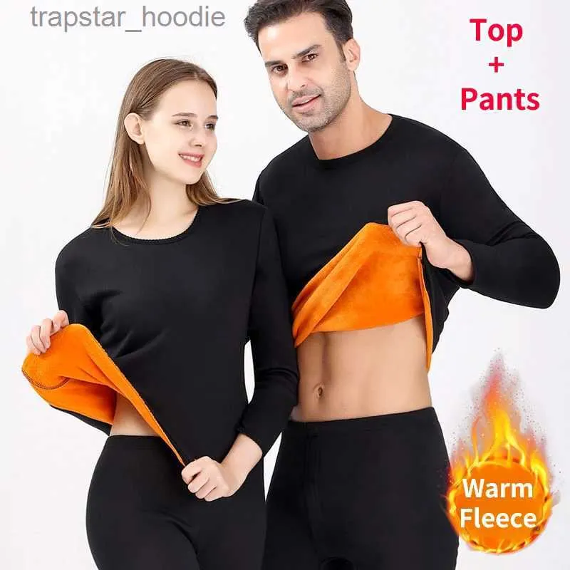 Men's Thermal Underwear New Winter Thermal Underwear Set Men's Thickening and Fleece O-neck Long Johns and Tops Women's Cold Protection Couple Suit L231201