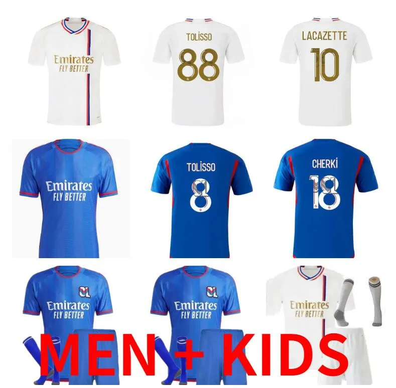 Fans Player Version 23 24 Maillot de Foot Lyon Soccer Jerseys Boateng Cherki 2023 2024 OL Aouar Tolisso Kadewere Tete Chemises de football Hommes Kits Enfants
