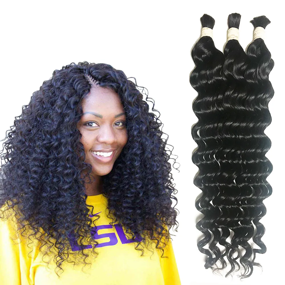 bulk hair for braiding Deep Curly Wave Unprocessed Human Braiding Hair Bulk No Weft 3 Bundle 150g Brazilian