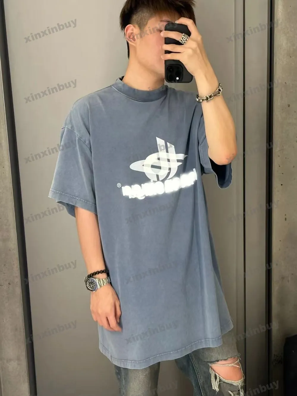 Xinxinbuy Men Designer Tee T Shirt Zniszczona paryska zniszczona krawat bar barwnik drukujący bawełniane bawełniane kobiety czarne białe niebieskie szary xs-l