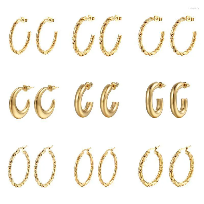 Boucles d'oreilles créoles en acier inoxydable en forme de C pour filles femmes bijoux cadeau plaqué or 18 carats fille