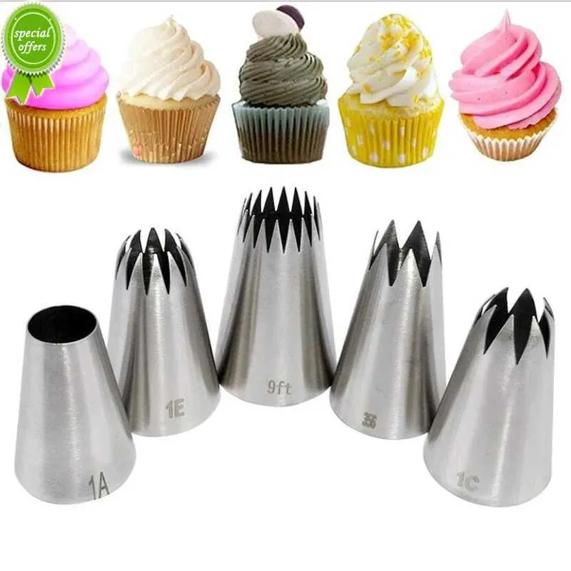 NOVAS 5PCS Dicas de decoração de creme de bolo de metal grande Definir ferramentas de pastelaria de aço inoxidável tubo de gelo de cupcakes de cupcakes Decoradores de sobremesas