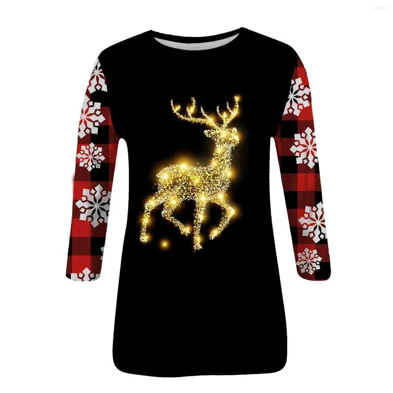 Womens Daily Christmas Print O Neck Tops Three Quarter Sleeve