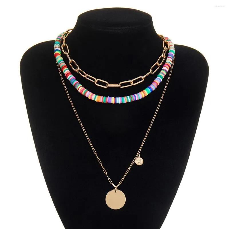 Correntes moda jóias coloridas de colar de argila macia para mulheres para mulheres Vintage Copper Pingente Cheker Neck Collar Caseded Gift