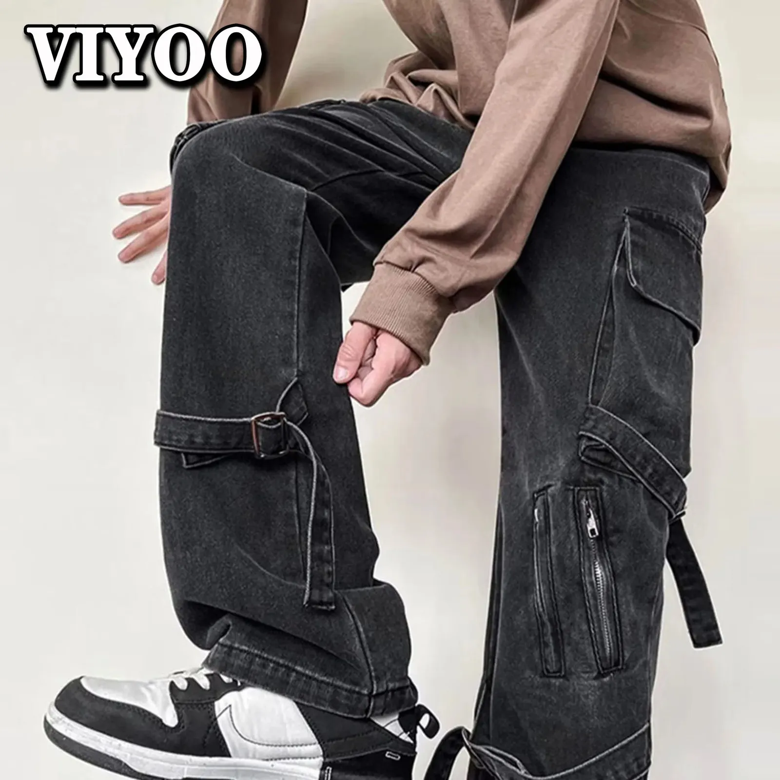 Mens Jeans Womens Y2K Clothes Clothing Cargo Pant Wide Leg Flared Denim Pants Streetwear Baggy Straight Trousers For Men 231129