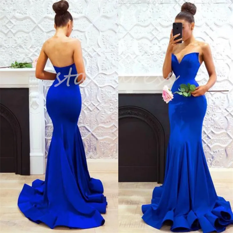 Simples azul royal sereia vestido de noite querida até o chão cetim vestido de baile apertado formal vestidos de festa 2024 ocasião especial aniversário vestidos de gala elegante