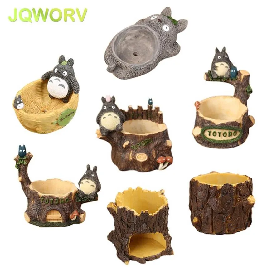 7-stil tecknad söt Totoro Flower Pot Farmhouse Decor Harts Creative Crafts Planters Home Office Garden Succulent Plant Pot Y2007223D