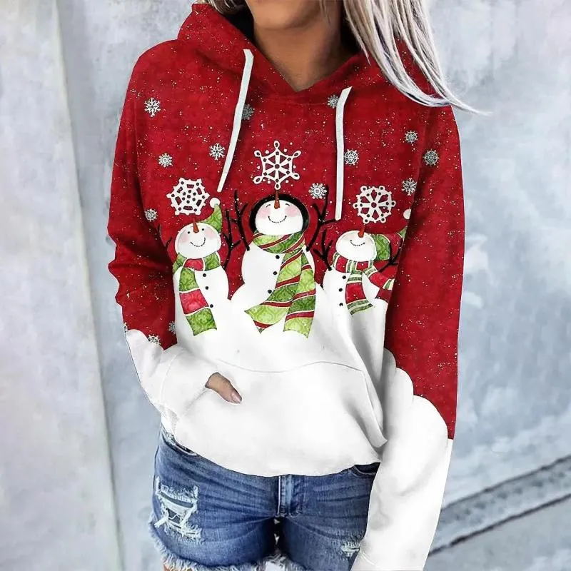 Women's Hoodies Christmas Snowman Printed Sweatshirt Hoodie Autumn Winter O Neck Fashion Pullover Ladies Long Sleeve Sweater Kawaii Top