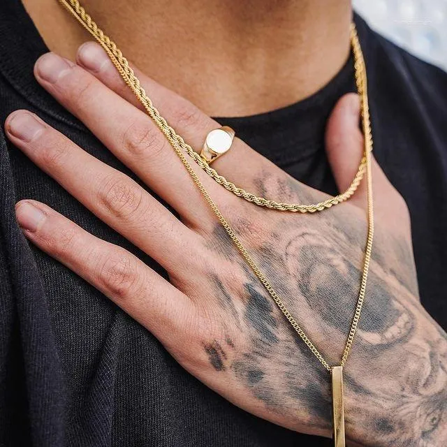 Chaînes Hip Hop classique Rectangle pendentif collier pour hommes en acier inoxydable couleur noire chaîne cubaine femmes bijoux cadeau