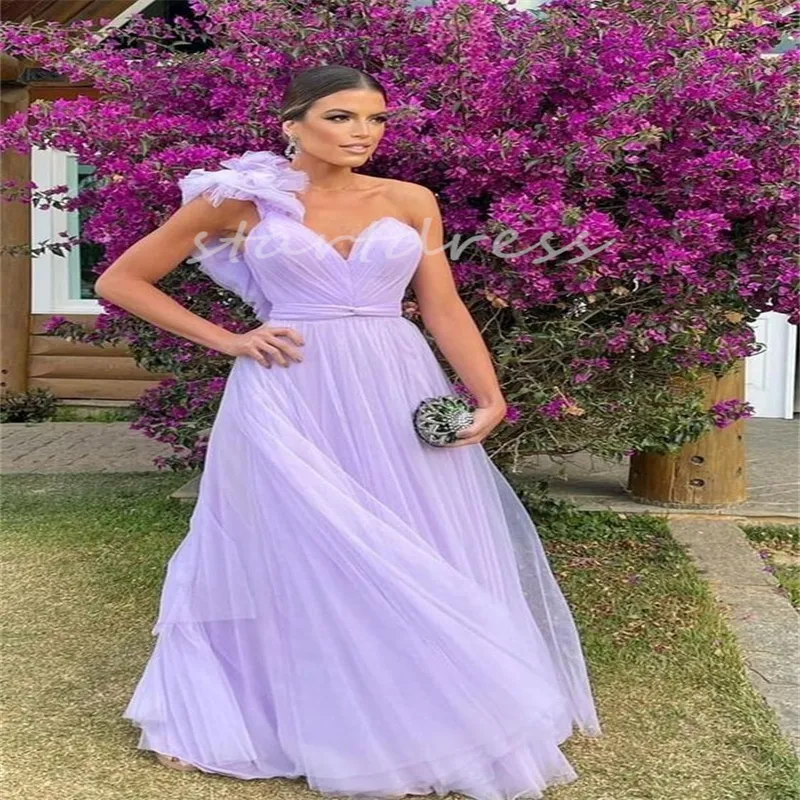 Flowy Lilac One-Shoulder Floor-Length Tulle Evening Dress with Ruffles for  Formal Occasions from Dhgate Evening Dresses - price 100.5