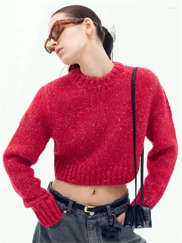 Pulls pour femmes 2023 Hiver Femmes Tricoté Pull Rouge O-Cou Dames À Manches Longues Tricots Mode Pull Tops